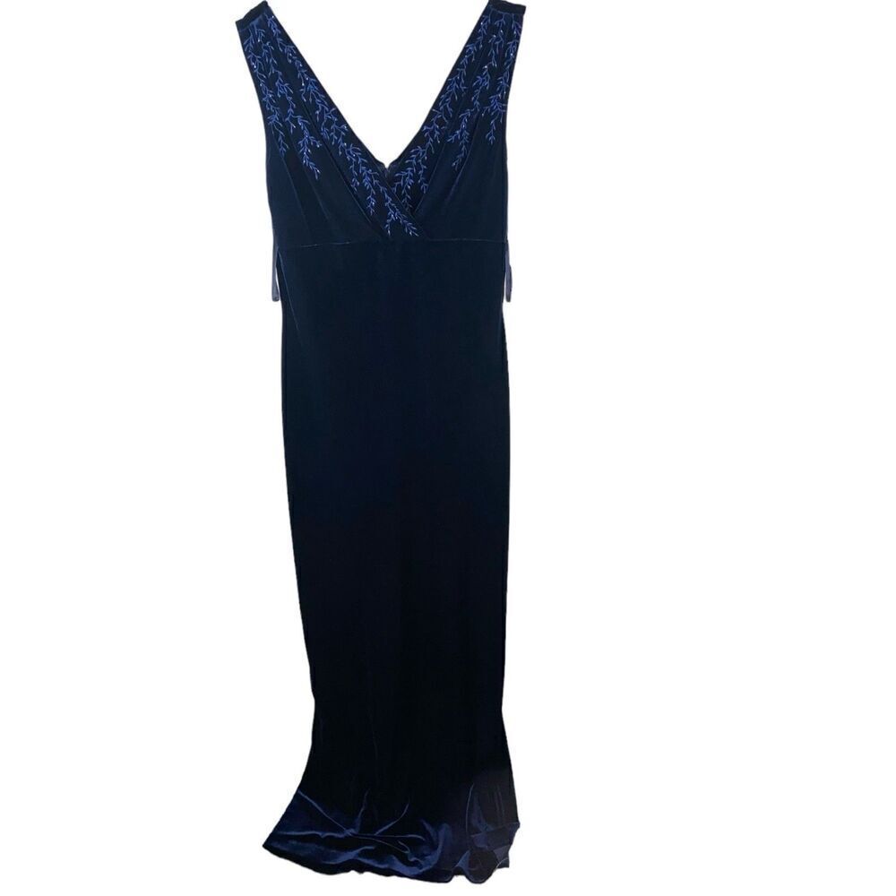 Reggio Womens Blue Velvet Sleeveless Maxi Velvet Dress Evening Cocktail Size 14